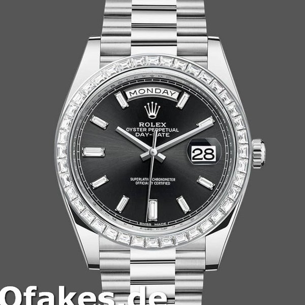 Super Clone Men's Rolex Day‑Date-228396TBR, 40mm, Black Dial, Diamond Bezel, Men’s Black