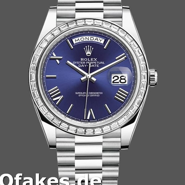 Super Clone Men's Rolex Day-Date-228396TBR, 40mm, Blue Dial, Platinum, Diamond Bezel, Men’s Blue