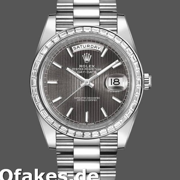 Super Clone Men's Rolex Day-Date-228396TBR, 40mm, Dark Rhodium Grey Dial, Diamond Bezel, Men’s Grey