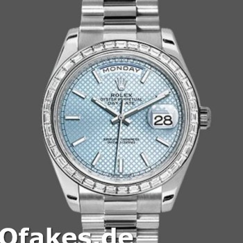 Super Clone Men's Rolex Day-Date-228396TBR, 40mm, Ice Blue Diagonal Motif Dial, Diamond Bezel, Men’s Ice Blue