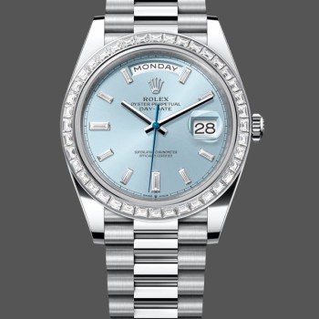 Super Clone Men's Rolex Day-Date-228396TBR, 40mm, Ice Blue Diamond Dial, Diamond Bezel, Men’s Ice Blue Dial
