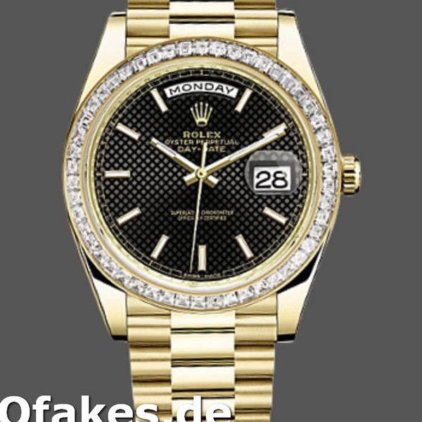 Super Clone Men's Rolex Day-Date-228398TBR, 40mm, Black Diagonal Motif Dial, Diamond Bezel, Men’s Black