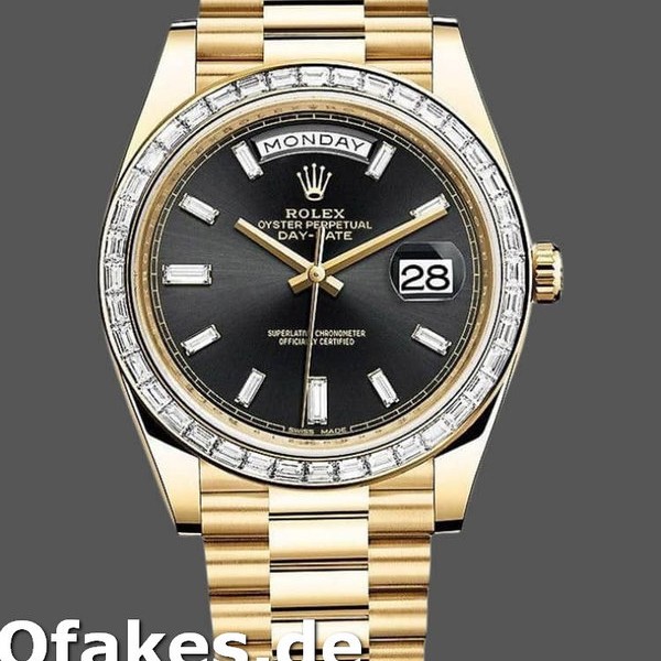 Super Clone Men's Rolex Day-Date-228398TBR, 40mm, Black Diamond Dial, Diamond Bezel, Men’s Black