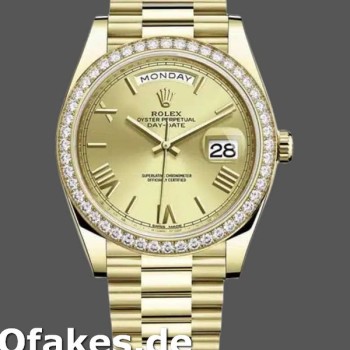 Super Clone Men's Rolex Day-Date-228398TBR, 40mm, Champagne Roman Numeral Dial, Diamond Bezel, Men’s Champagne
