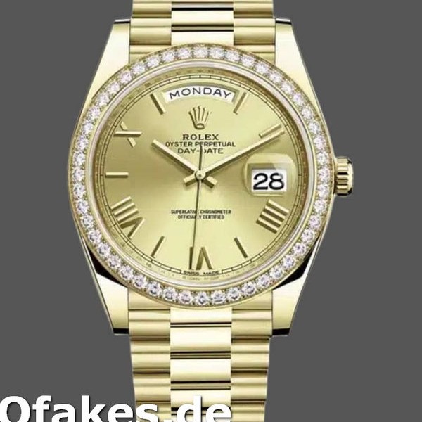 Super Clone Men's Rolex Day-Date-228398TBR, 40mm, Champagne Roman Numeral Dial, Diamond Bezel, Men’s Champagne
