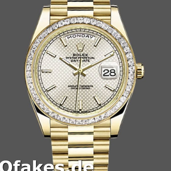 Super Clone Men's Rolex Day-Date-228398TBR, 40mm, Silver Diagonal Motif Dial, Diamond Bezel, Men’s Silver