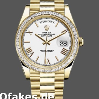 Super Clone Men's Rolex Day-Date-228398TBR, 40mm, White Roman Numeral Dial, Diamond Bezel, Men’s White