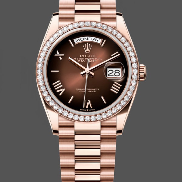 Super Clone Unisex's Rolex Day Date 36-128236 0009, Fluted Bezel, Platinum Bracelet, Ice Blue