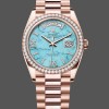 Super Clone Women's Rolex Day‑Date 36-m128345rbr 0064, Rose Gold, Turquoise Diamond‑Set Roman Dial, Diamond Bezel Turquoise Dial
