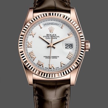 Super Clone Unisex's Rolex Day Date 36-m128348RBR 0064, Yellow Gold, White Dial, White