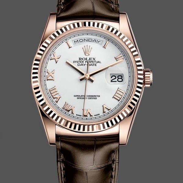Super Clone Unisex's Rolex Day Date 36-m128348RBR 0064, Yellow Gold, White Dial, White