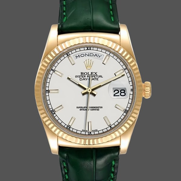Super Clone Unisex's Rolex Day Date 36-128396TBR 0004, Platinum, Diamonds Bezel, Silver