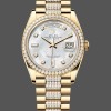 Super Clone Women's Rolex Day-Date 36mm Yellow Gold Diamond Bezel MOP Dial - M128348RBR 0019 MOP Dial