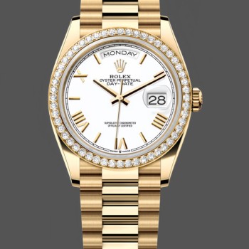 Super Clone Unisex's Rolex Day Date 36-m128239 0059, White Gold, White Dial, Fluted Bezel, President, White