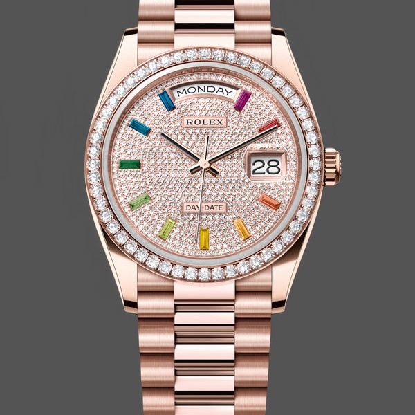 Super Clone Unisex's Rolex Day Date 36-m128396TBR 0005, Platinum, Mother‑of‑Pearl Dial, Diamond Bezel, President, MOP Dial