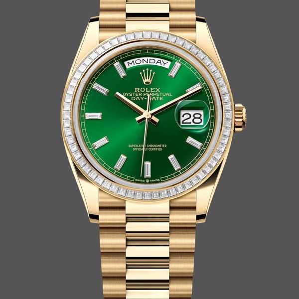 Super Clone Men's Rolex Day Date 40-M228238 00691, Yellow Gold, Green Ombre Dial, Green Ombre Dial