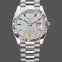 Super Clone Unisex's Rolex Day Date 36-128239 0016, White Gold, Pave Rainbow Diamond Dial, Diamond Dial