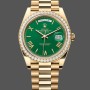 Super Clone Men's Rolex Day Date 40-M228348RBR 0040, 18K Yellow Gold, Green Dial, Diamond Bezel, Men’s Green