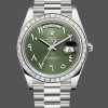 Super Clone Men's Rolex Day‑Date 40-228396TBR, Platinum, Arabic Numerals, Green with Diamonds, Green Dial
