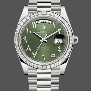 Super Clone Men's Rolex Day‑Date 40-228396TBR, Platinum, Arabic Numerals, Green with Diamonds, Green Dial