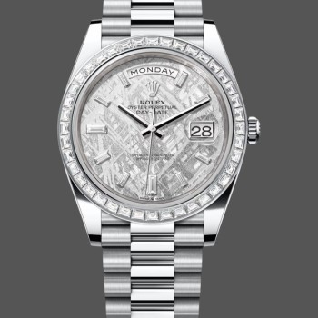 Super Clone Men's Rolex Day‑Date 40-M228396TBR 0027, Platinum, Meteorite Diamond Dial, Men’s Grey Dial