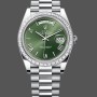 Super Clone Men's Rolex Day Date 40-M228396TBR 0020, Platinum, Olive Green Dial, Diamond Bezel, Green
