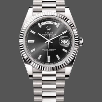 Super Clone Men's Rolex Day-Date-228239 0005, 40mm, Black Diamond Dial, Fluted Bezel, Men’s Black