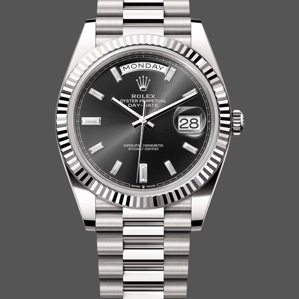 Super Clone Men's Rolex Day-Date-228239 0005, 40mm, Black Diamond Dial, Fluted Bezel, Men’s Black