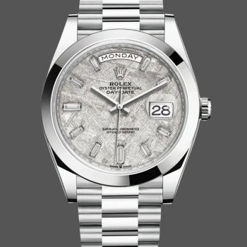Super Clone Men's Rolex Day‑Date 40-228206 0036, Platinum, Meteorite Baguette Dial, Men’s Meteorite Dial