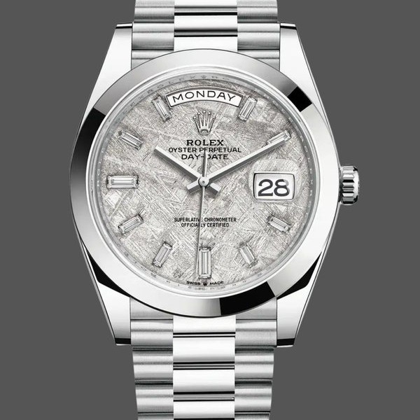 Super Clone Men's Rolex Day‑Date 40-228206 0036, Platinum, Meteorite Baguette Dial, Men’s Meteorite Dial