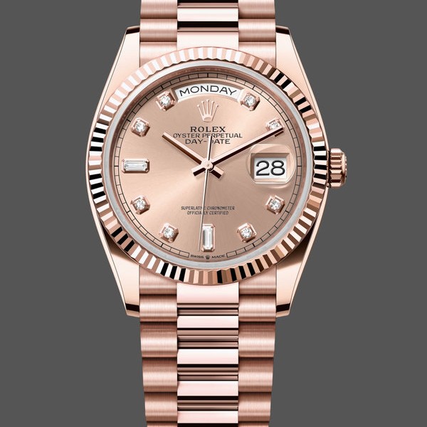 Super Clone Unisex's Rolex Day-Date 36mm Unisex-m128235 0009-Everose Gold-Pink Rose Dial Pink Rose
