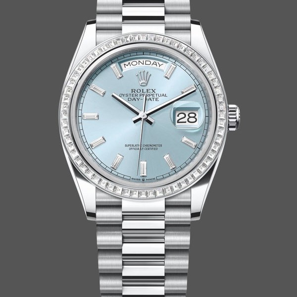 Super Clone Men's Rolex Day Date 36-M128235 0085, Everose Gold, Blue Green Dial, Oyster, Blue Green