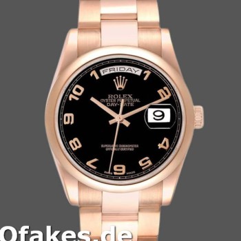 Super Clone Unisex's Rolex President Day-Date 36mm Unisex-118205-Rose Gold-Black Dial Black