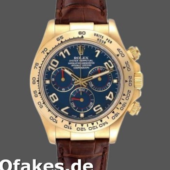 Super Clone Men's Rolex Cosmograph Daytona 40mm Men's-116518-Yellow Gold-Blue Dial Blue