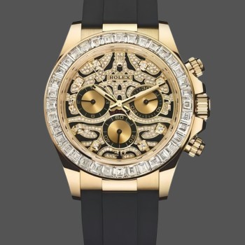 Super Clone Men's Rolex Cosmograph Daytona 40mm Men's-116588-Yellow Gold-Black Rubber Strap Diamond