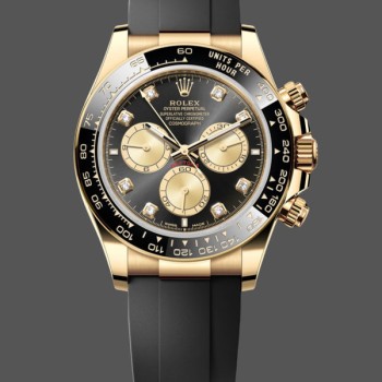 Super Clone Men's Rolex Cosmograph Daytona 40-m126518LN 0006, Yellow Gold, Black Rubber, Black Dial