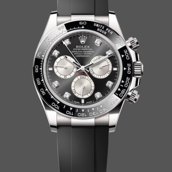 Super Clone Men's Rolex Cosmograph Daytona-126519LN 0004, White Gold, Bright Black Steel, Diamond Dial, Black