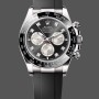 Super Clone Men's Rolex Cosmograph Daytona-126519LN 0004, White Gold, Bright Black Steel, Diamond Dial, Black