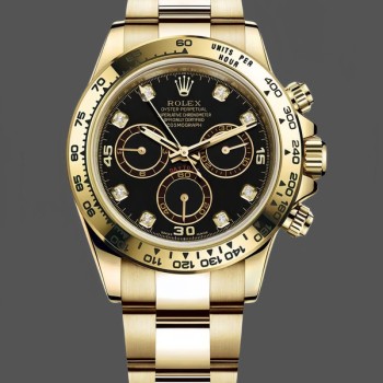 Super Clone Men's Rolex Daytona-116508, 40mm, Yellow Gold, Black Diamond Dial, Men’s Black