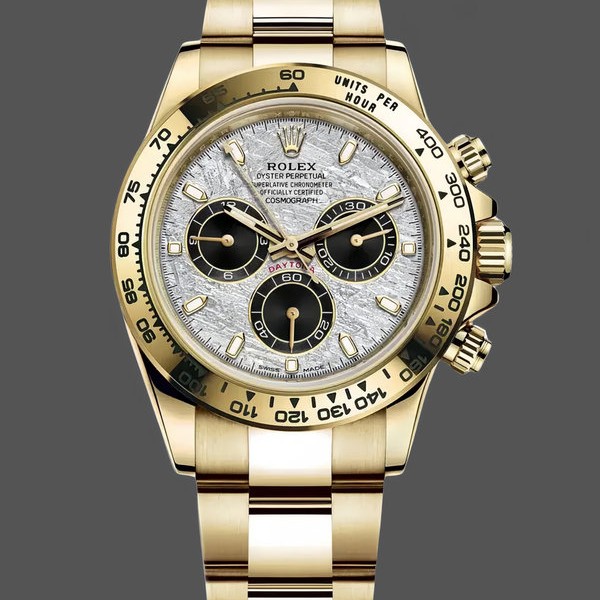 Super Clone Men's Rolex Daytona-116508, 40mm, Yellow Gold, Meteorite Grey Dial, Men’s Meteorite Grey