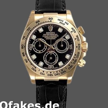 Super Clone Men's Rolex Daytona 40mm Men's-116518-Black Diamond Dial-Black Leather Strap Black<br />