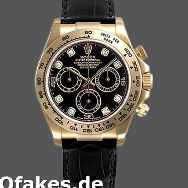 Super Clone Men's Rolex Daytona 40mm Men's-116518-Black Diamond Dial-Black Leather Strap Black<br />