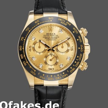Super Clone Men's Rolex Daytona 40mm Men's-116518-Leather Strap-Diamond Champagne Dial Champagne