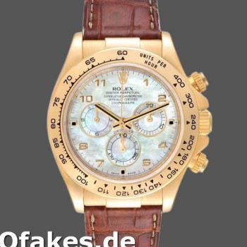 Super Clone Men's Rolex Daytona 40mm Men's-116518-Yellow Gold-MOP Dial-Brown Strap MOP