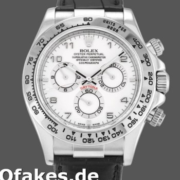 Super Clone Men's Rolex Daytona 40mm Men's-116519-White Arabic Dial-Black Leather Strap White Arabic