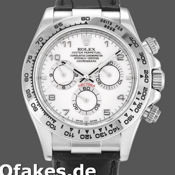 Super Clone Men's Rolex Daytona 40mm Men's-116519-White Arabic Dial-Black Leather Strap White Arabic