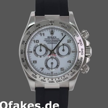 Super Clone Men's Rolex Daytona 40mm Men's-116519-White Arabic Dial-Black Rubber Strap White