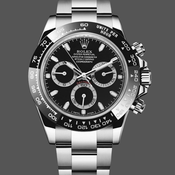 Super Clone Men's Rolex Daytona-116520, 40mm, Stainless Steel Case, Black Dial, Men’s Black