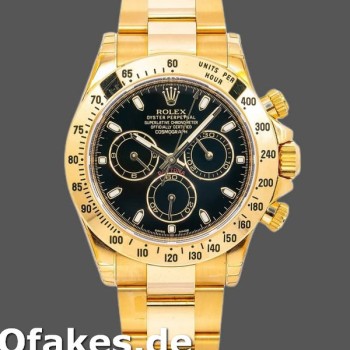 Super Clone Men's Rolex Daytona 40mm Men's-116528-Black Dial-Yellow Gold Black