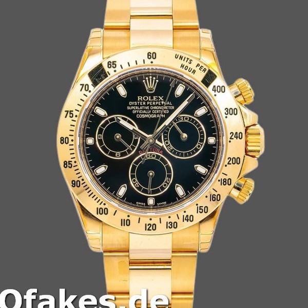 Super Clone Men's Rolex Daytona 40mm Men's-116528-Black Dial-Yellow Gold Black